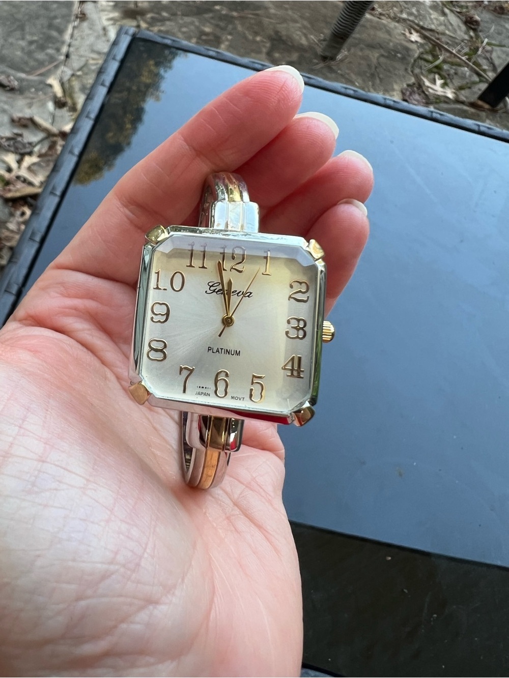 Vintage Y2K Geneva Two-Tone Gold and Silver Square Bangle Watch